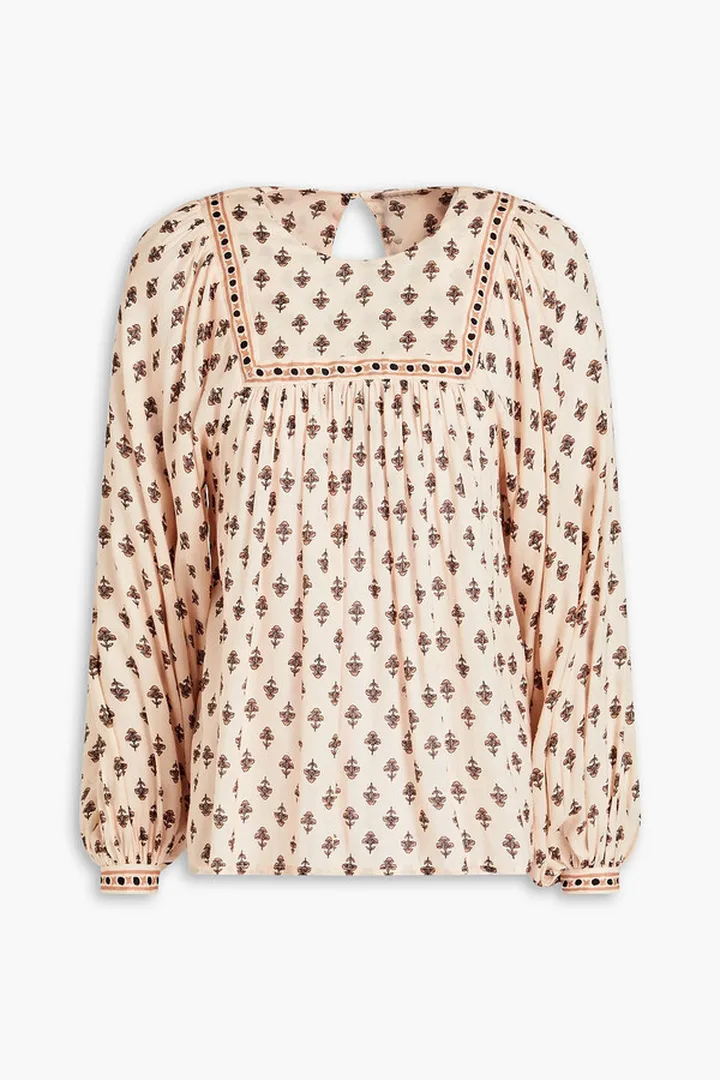 Imani Zaria gathered printed organic cotton-blend blouse