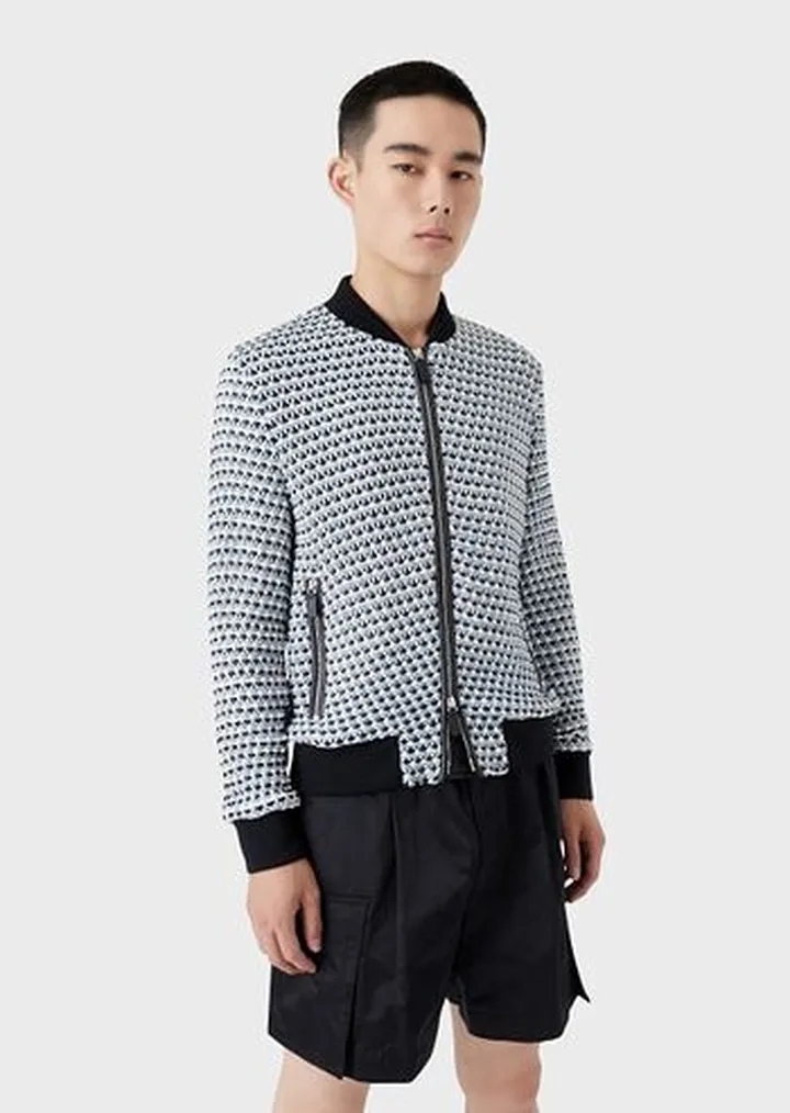 Lambskin nappa leather blouson with a woven 3D effect