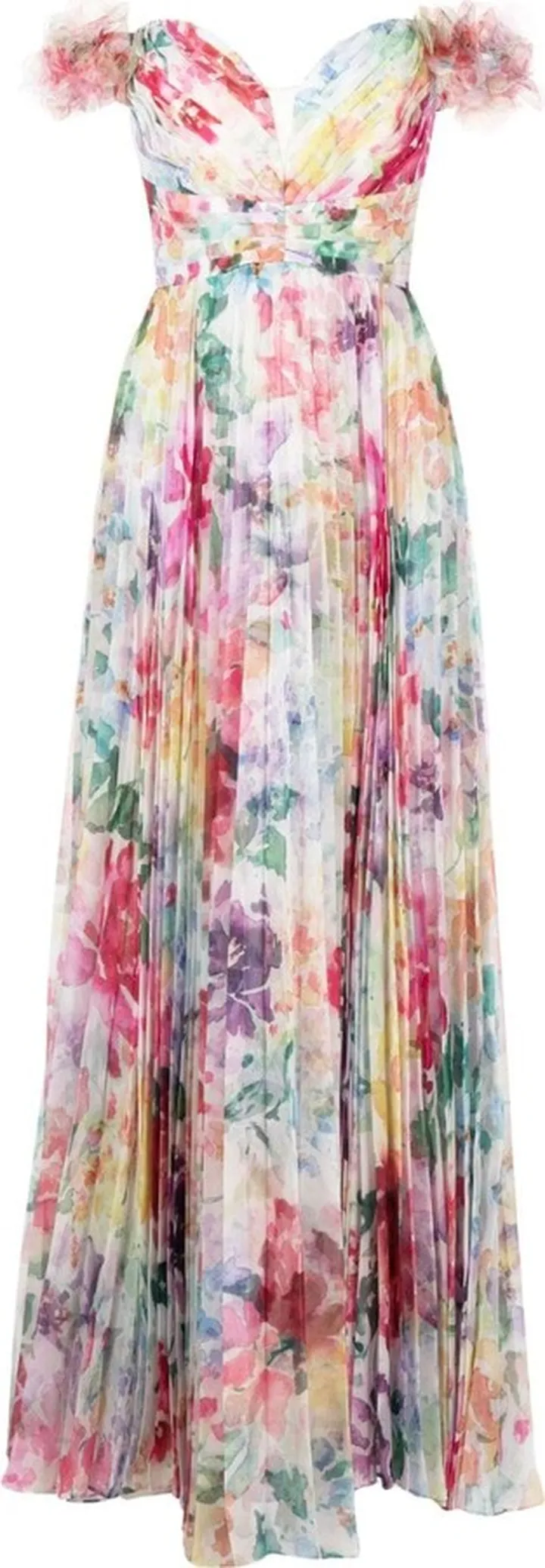 Aquarelle pleated floral-print gown