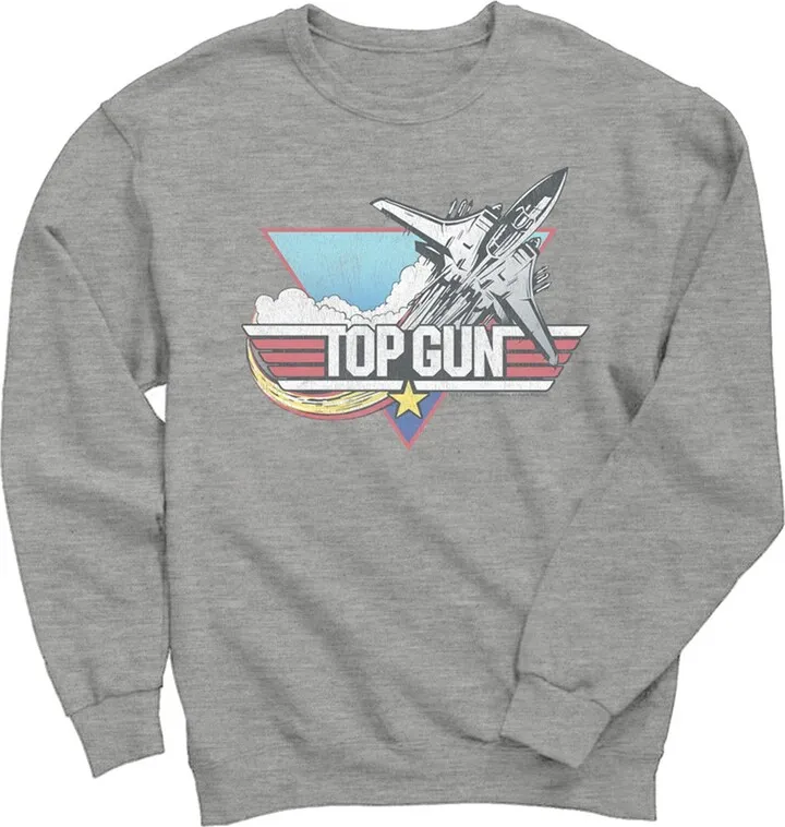 Men's Top Gun Distressed Fighter Jet Logo Sweatshirt - Athletic Heather - Medium