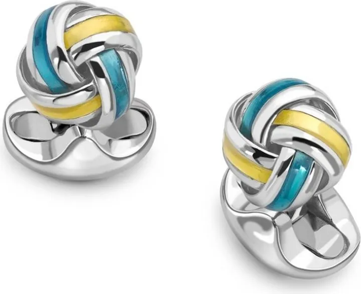 Deakin & Francis - Deakin & Francis Sterling Silver Blue & Yellow Enamel Knot Cufflinks