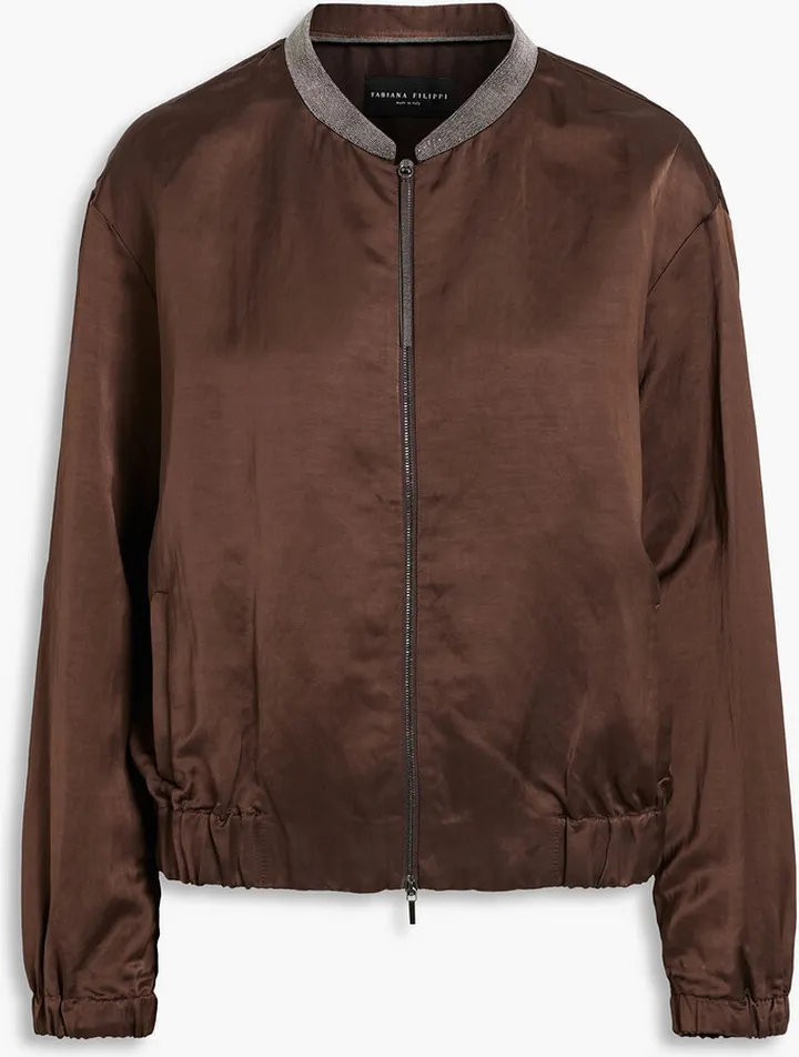 Embellished satin bomber jacket
