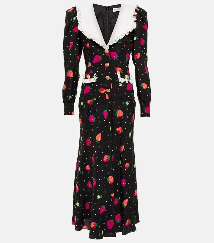 Printed jacquard silk midi dress