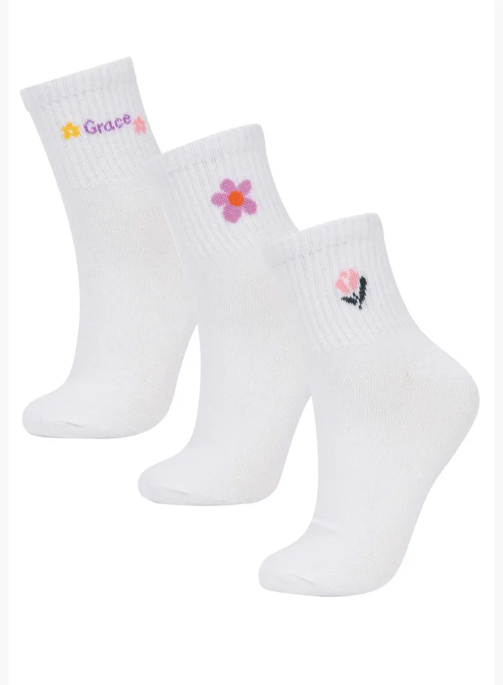 Woman 3-Pack Mid Cut Cotton Socks