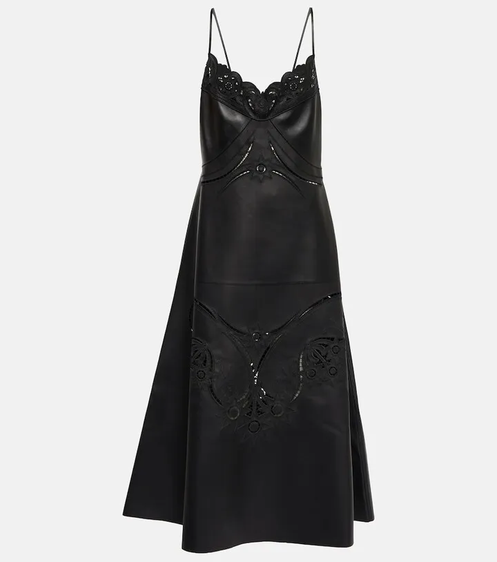 Broderie anglaise leather midi dress
