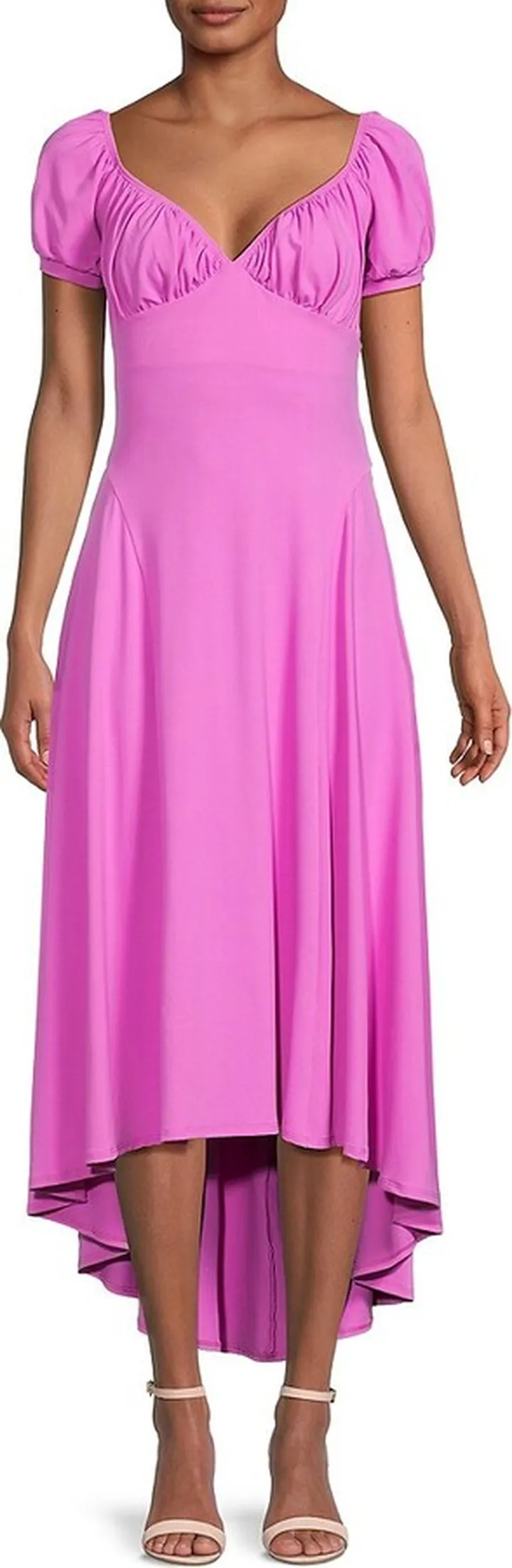 Puff Sleeve High Low Midi Dress