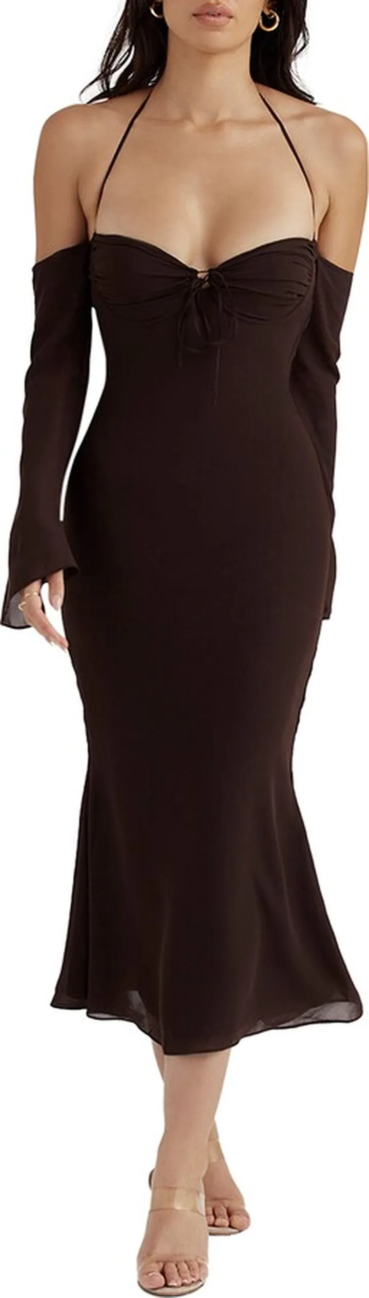 Long Sleeve Halter Midi Dress