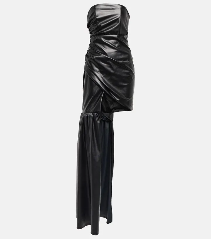 Strapless faux leather dress