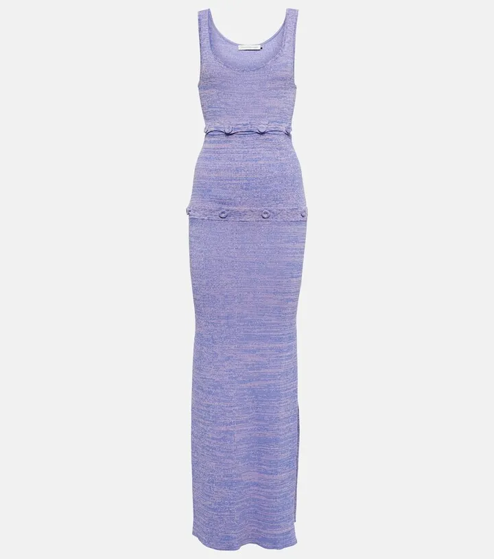Buttoned ribbed-knit midi dress