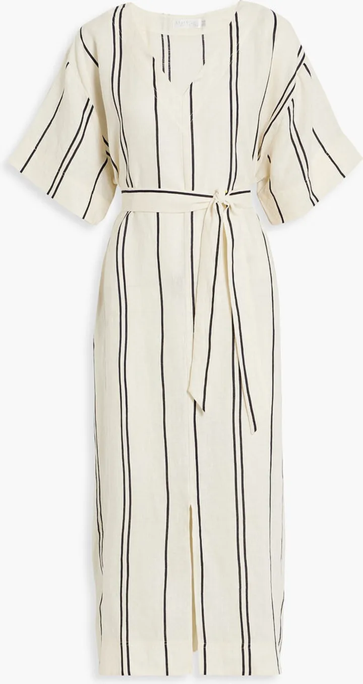 Striped linen midi dress