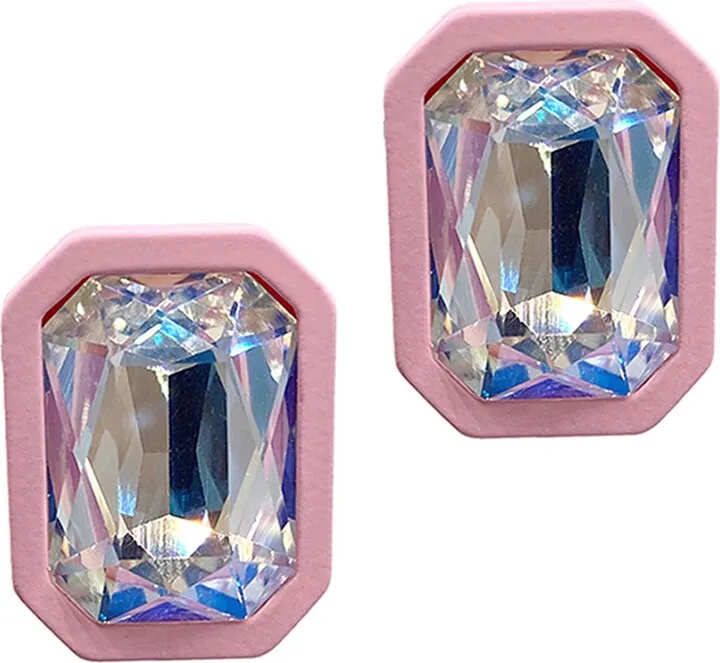 Rhodium Plated Crystal Cushion Cut Stud Earrings