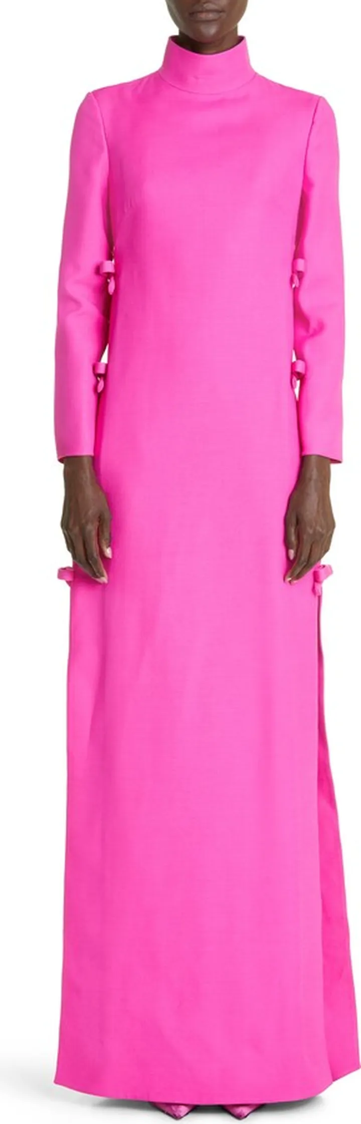 Bow Detail Long Sleeve Virgin Wool & Silk Gown
