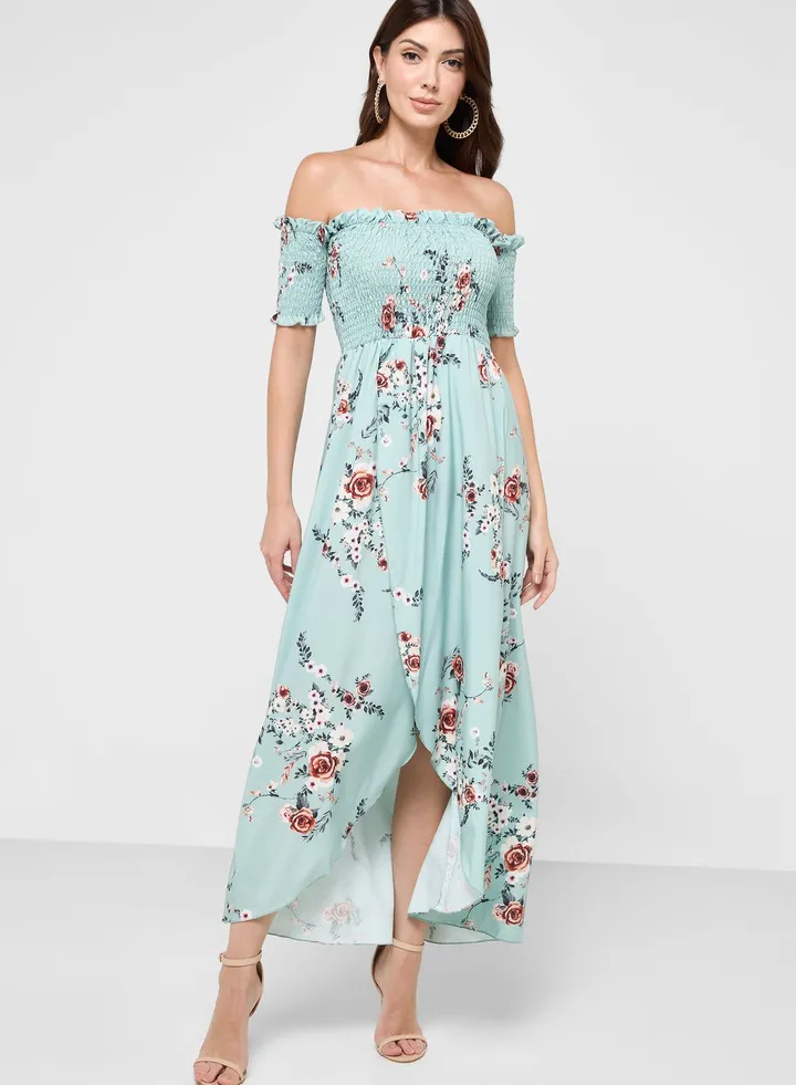 Bardot Floral Shirred Dress