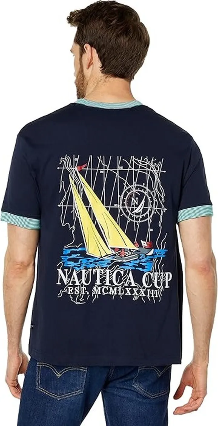 Nautica Printed T-Shirt (Navy) Men's Clothing