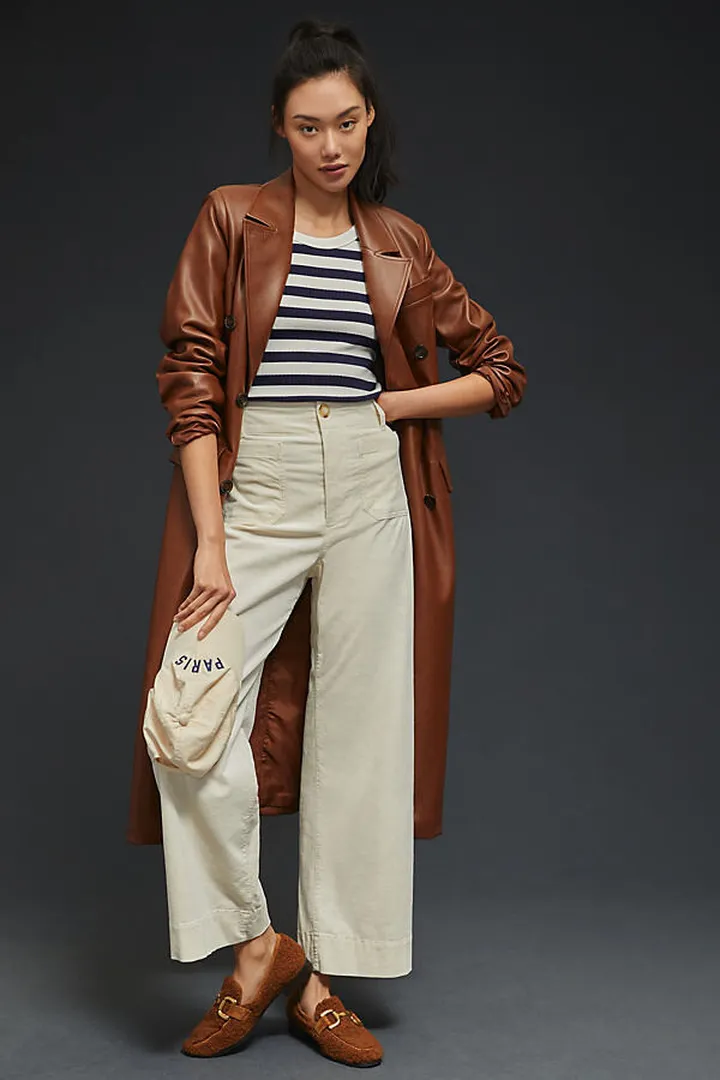 The Colette Cropped Wide-Leg Corduroy Pants White