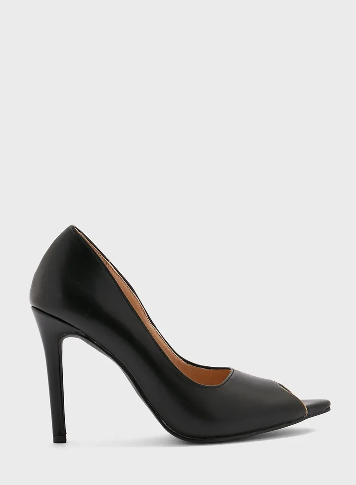 Metallic Trim Peep-toe Pointed Pump