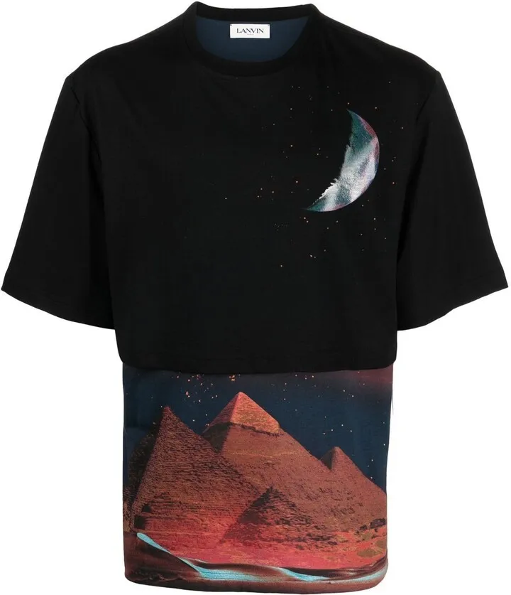 layered space-print T-shirt