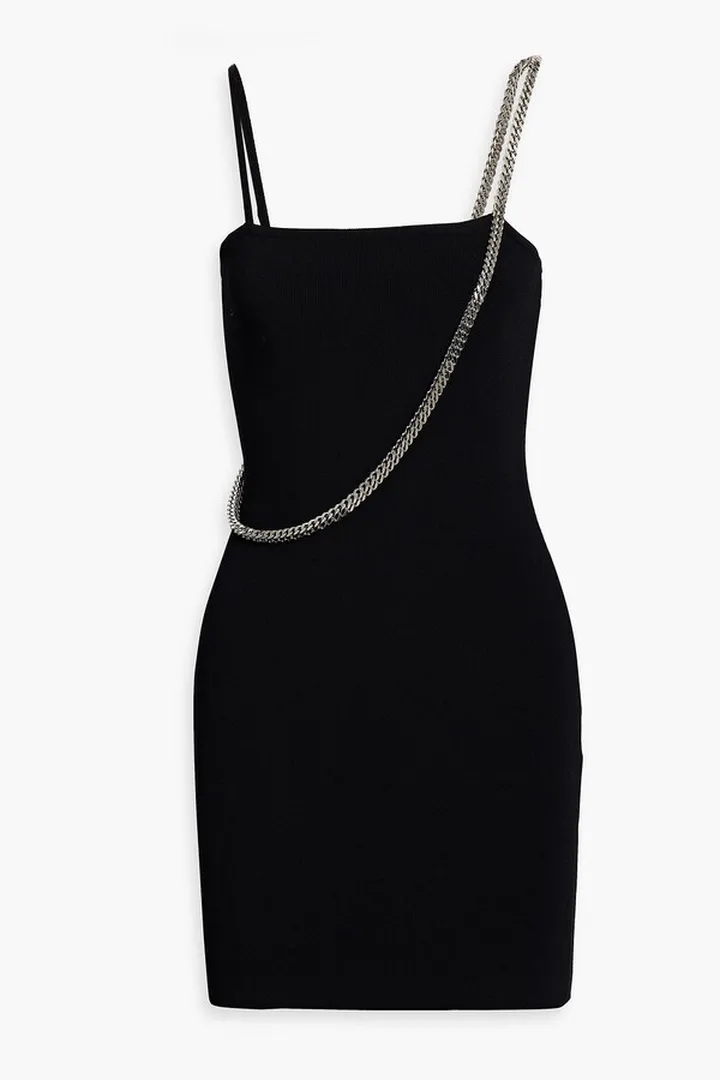Cubix chain-detailed ribbed knit mini dress