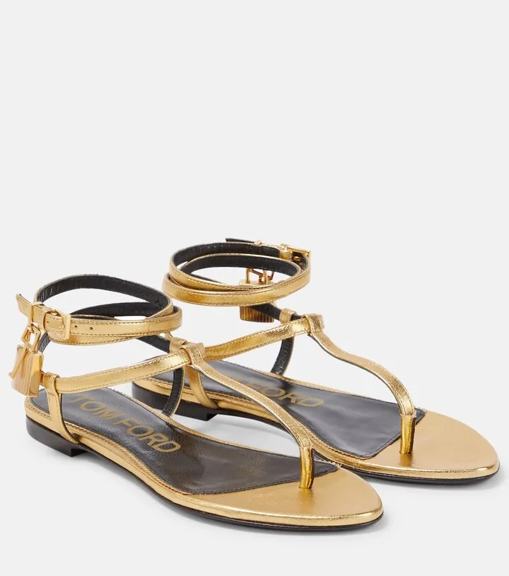 Padlock leather thong sandals