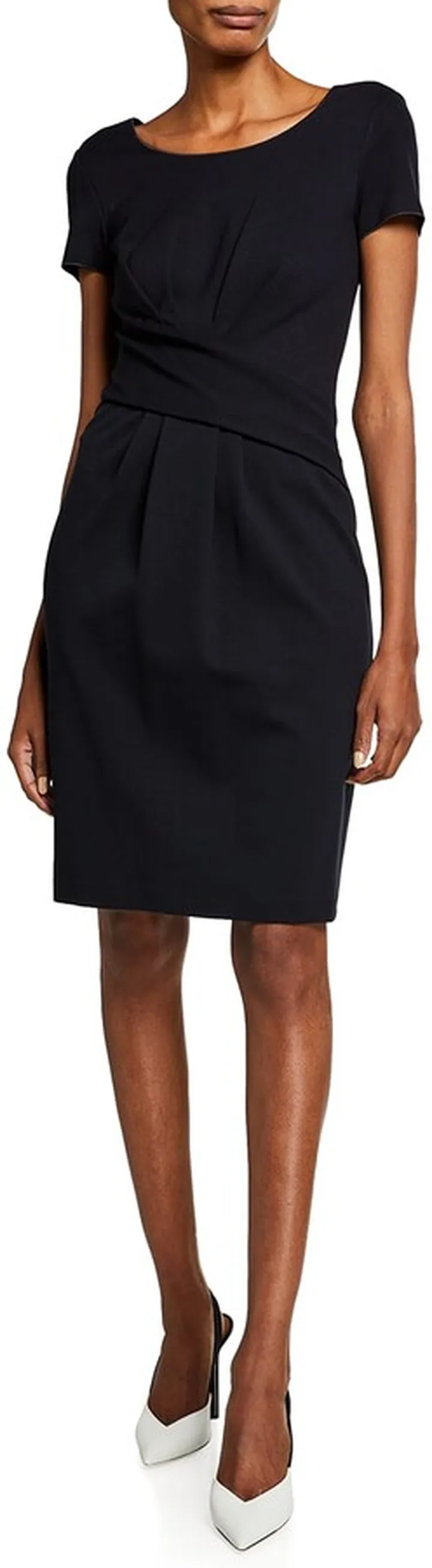 Cap-Sleeve Gathered Waist Milano Jersey Dress