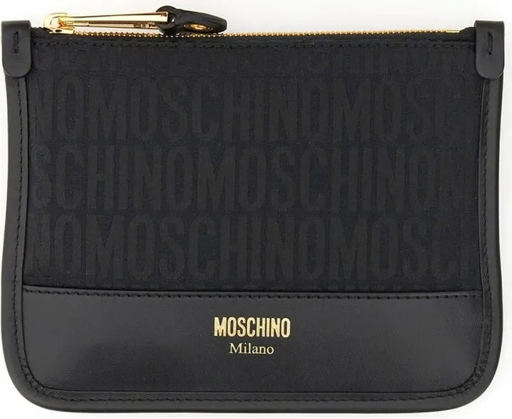 Moschino Logo Jacquard Zipped Clutch Bag