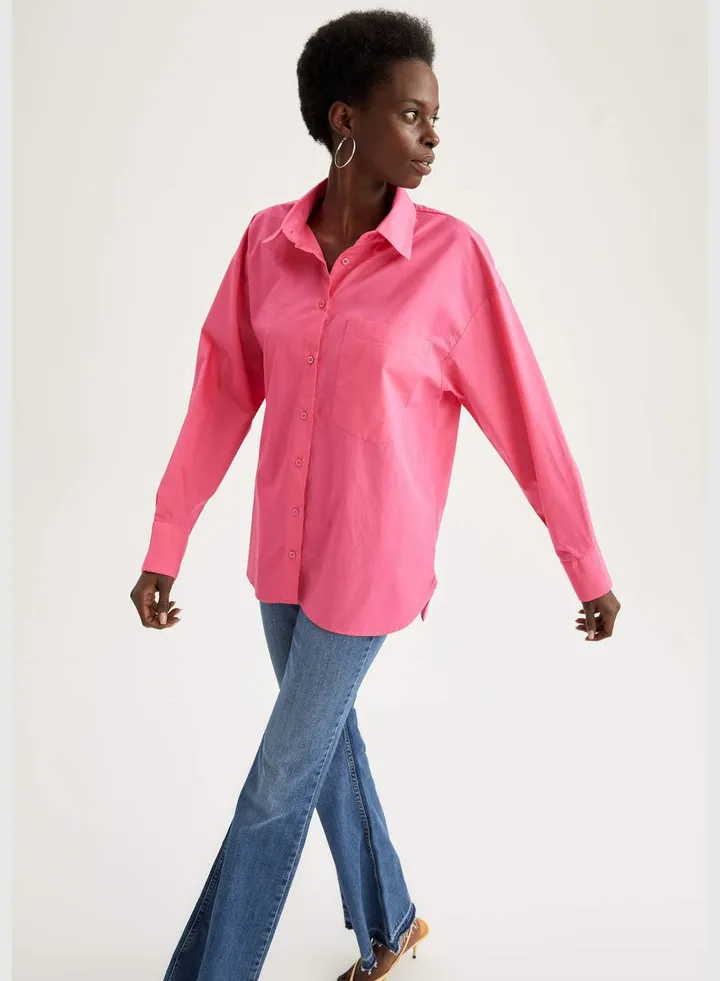 Woman Oversize Fit Woven Long Sleeve Shirt