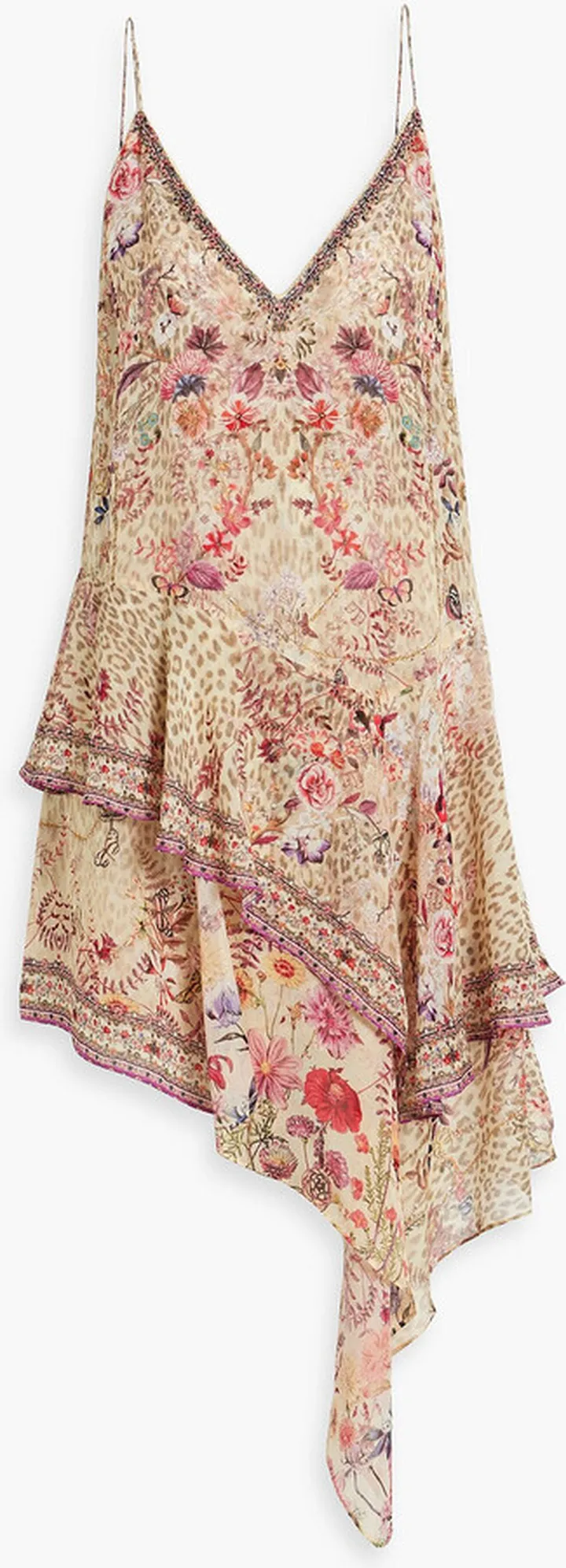 Tiered printed silk crepe de chine mini dress