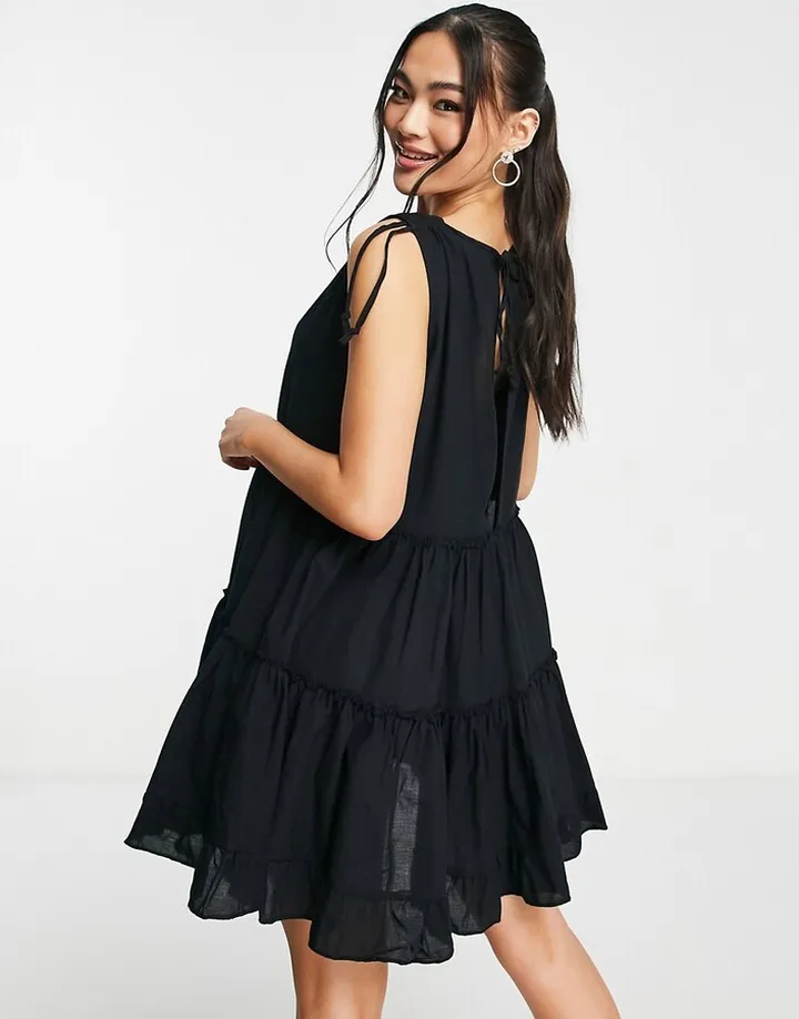 Trendyol tiered mini smock dress in black