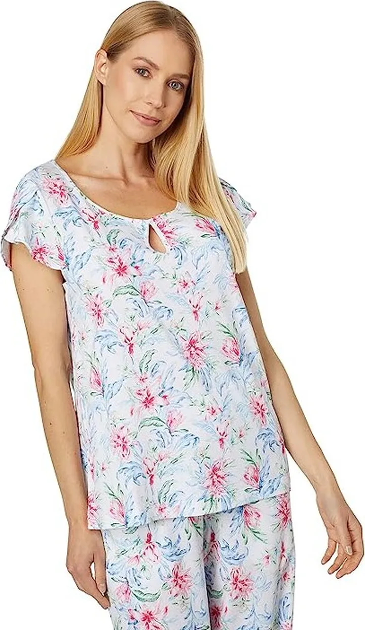 Tommy Bahama Short Sleeve PJ Set (White Tropical) Women's Pajama Sets