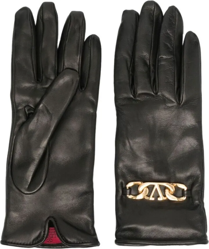 Black VLogo Leather Gloves