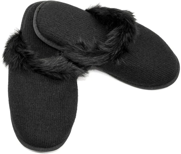 Portolano Ladies Slippers With Rabbit Fur Trim On Top