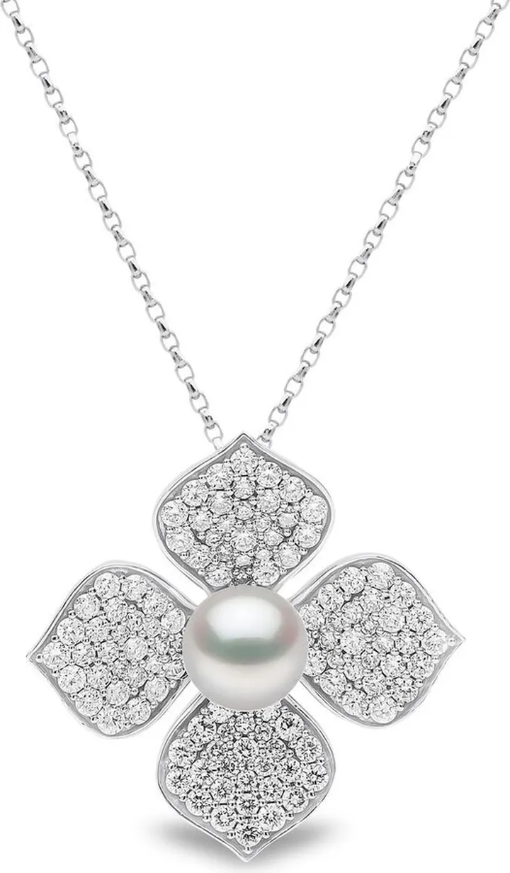 18kt white gold Petal pearl and diamond pendant