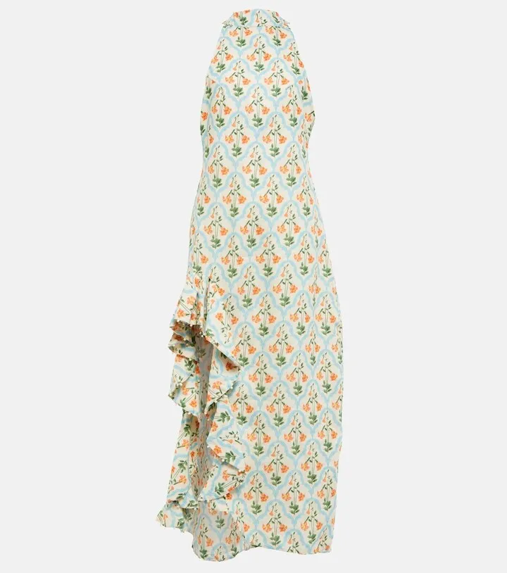 Gerbera printed linen maxi dress