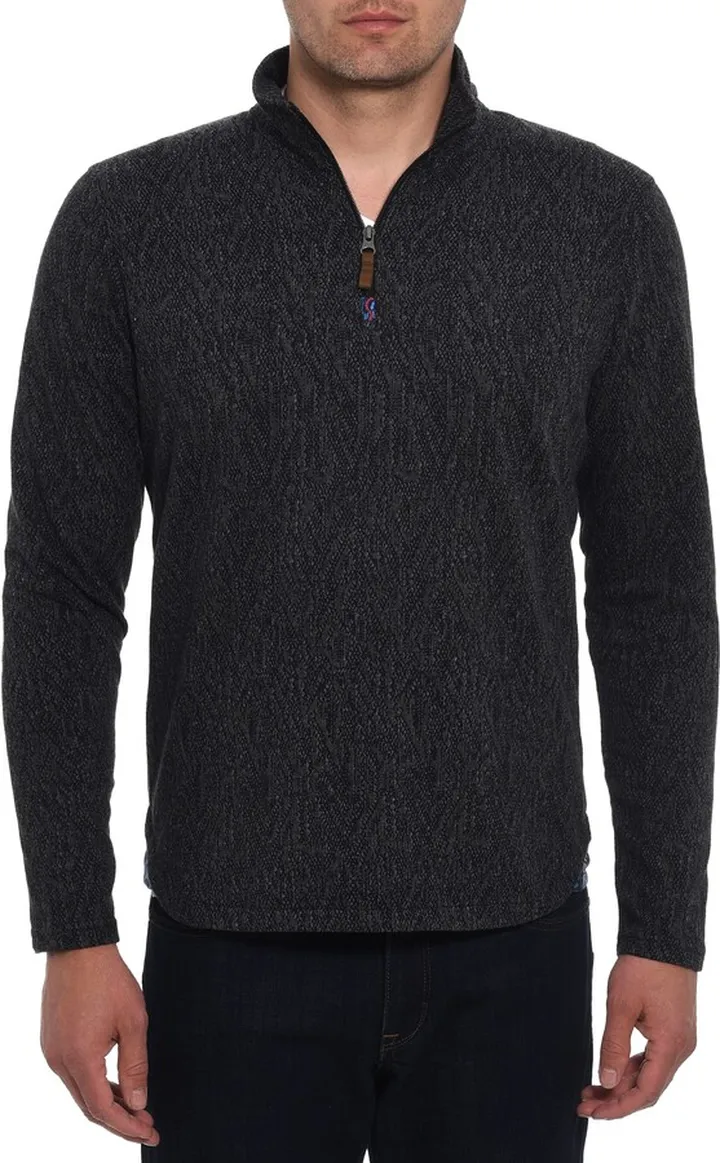 Diamond Jacquard Quarter Zip Cotton Pullover