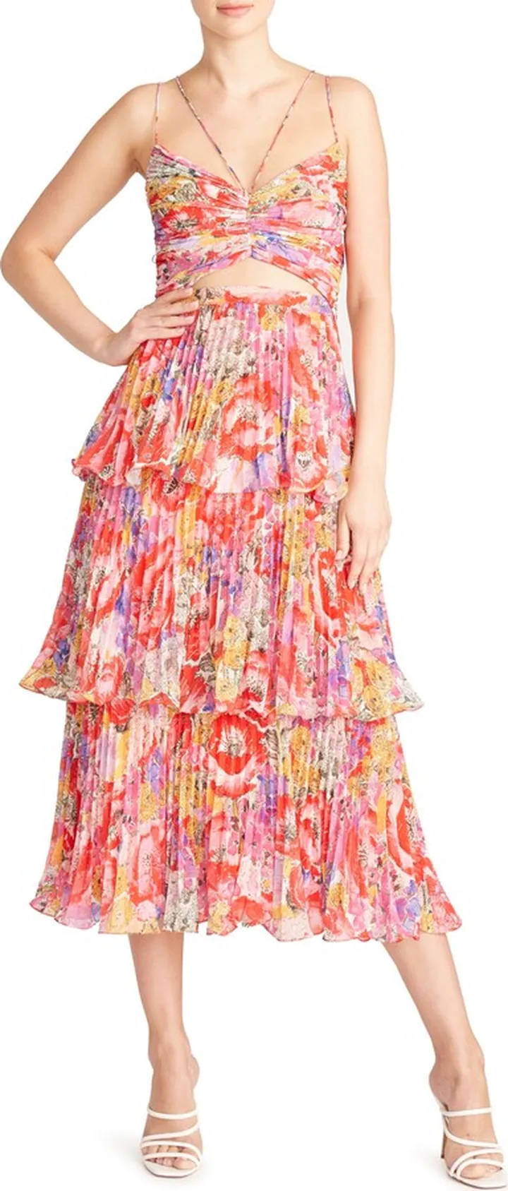 Luke Floral Tiered Pleated Midi Dress