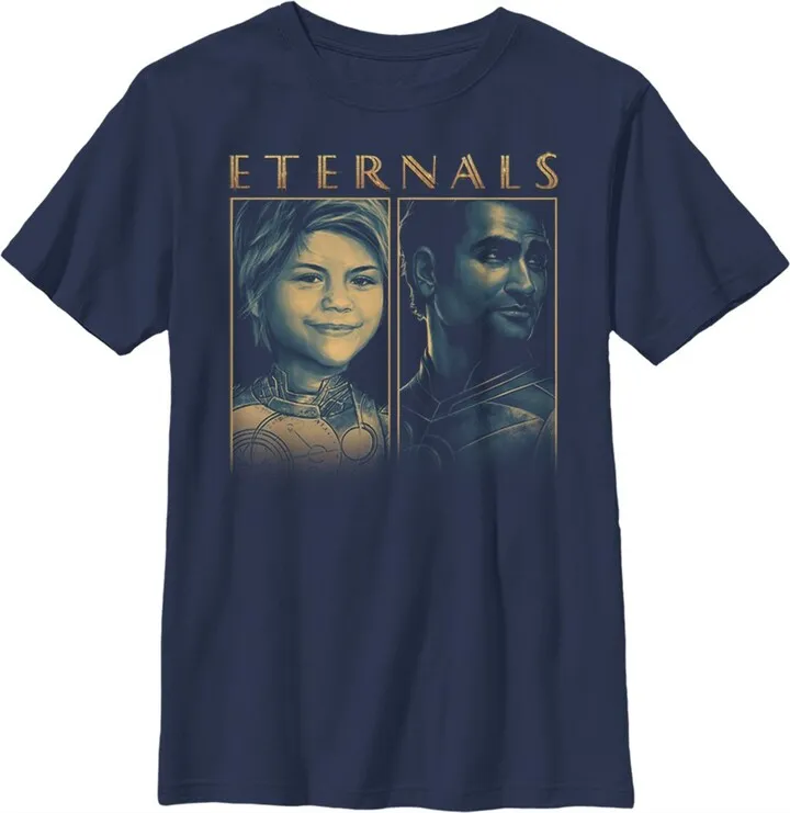 Boy's Marvel Eternals Sprite and Kingo T-Shirt - Navy Blue - X Small