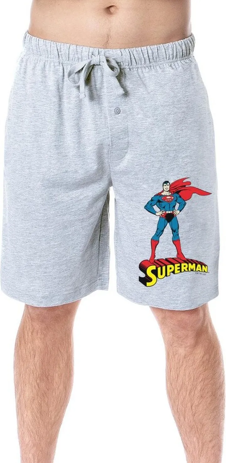 DC Comics Mens' Superman Classic Superhero Character Sleep Pajama Shorts (S) Grey