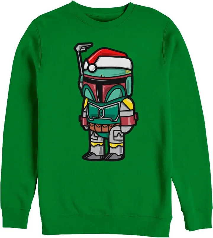 Men's Star Wars Boba Fett Santa Hat Cartoon Sweatshirt - Kelly Green - Large