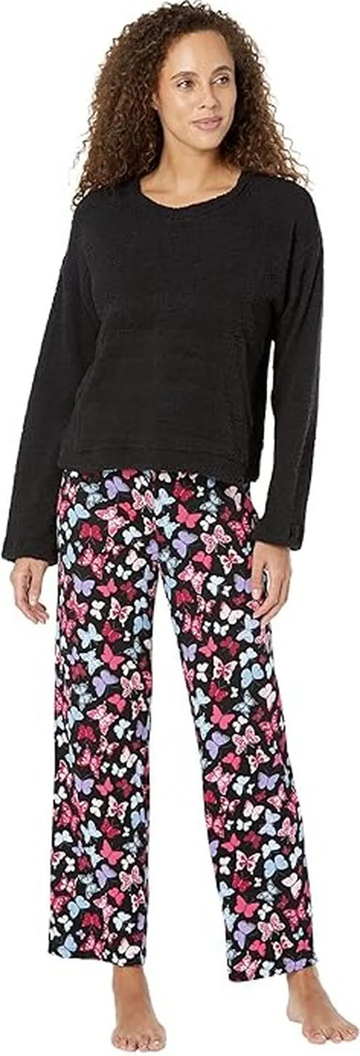 HUE Butterfly Fluffy Chenille Pajama Set (Black) Women's Pajama Sets