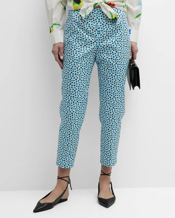 Micro Floral-Print Cotton Satin Capri Trousers