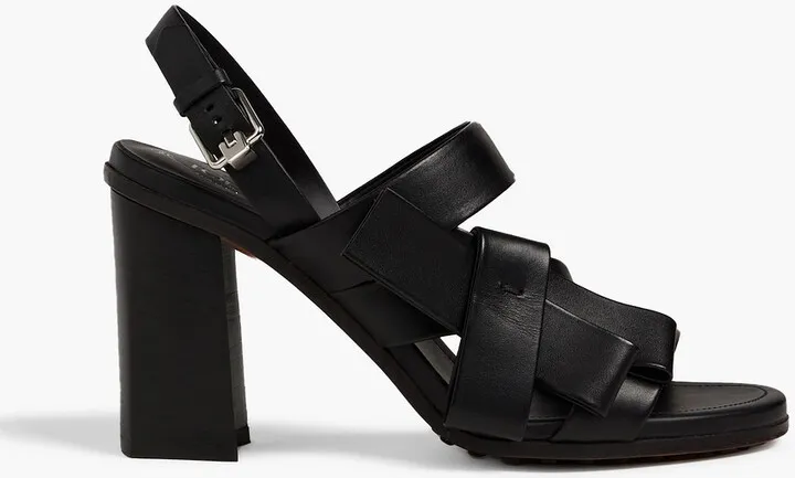 Bow-embellished leather slingback sandals