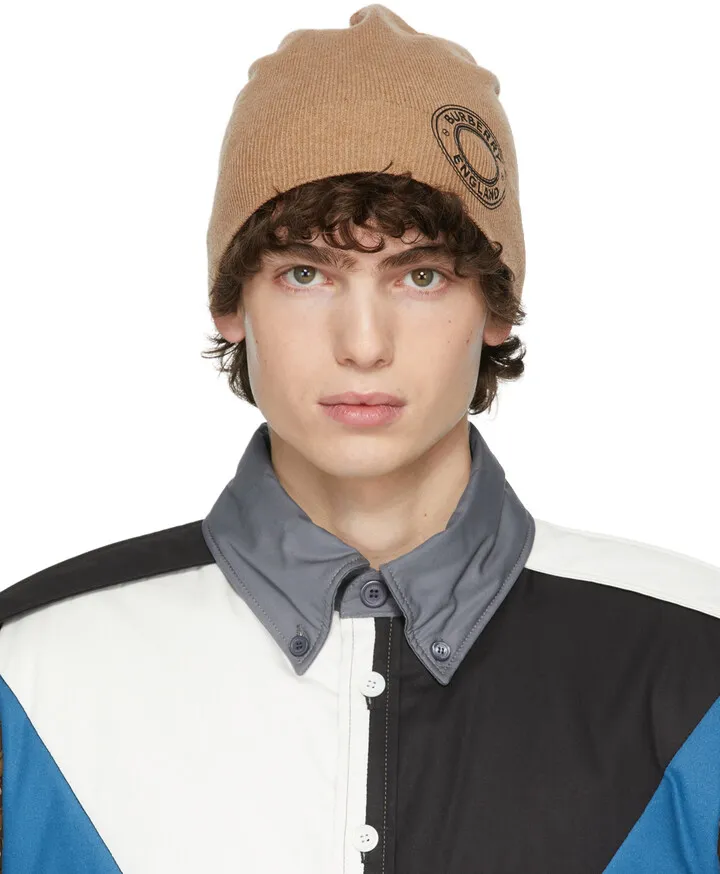 Burberry Beige Cashmere Logo Beanie