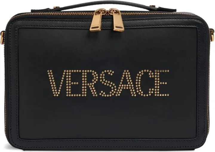 Studded logo leather crossbody bag