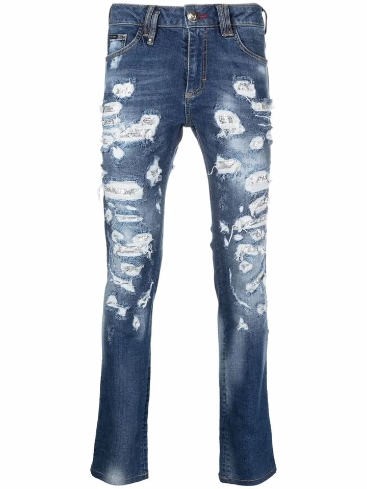 Mesh Ripped-Detail Jeans
