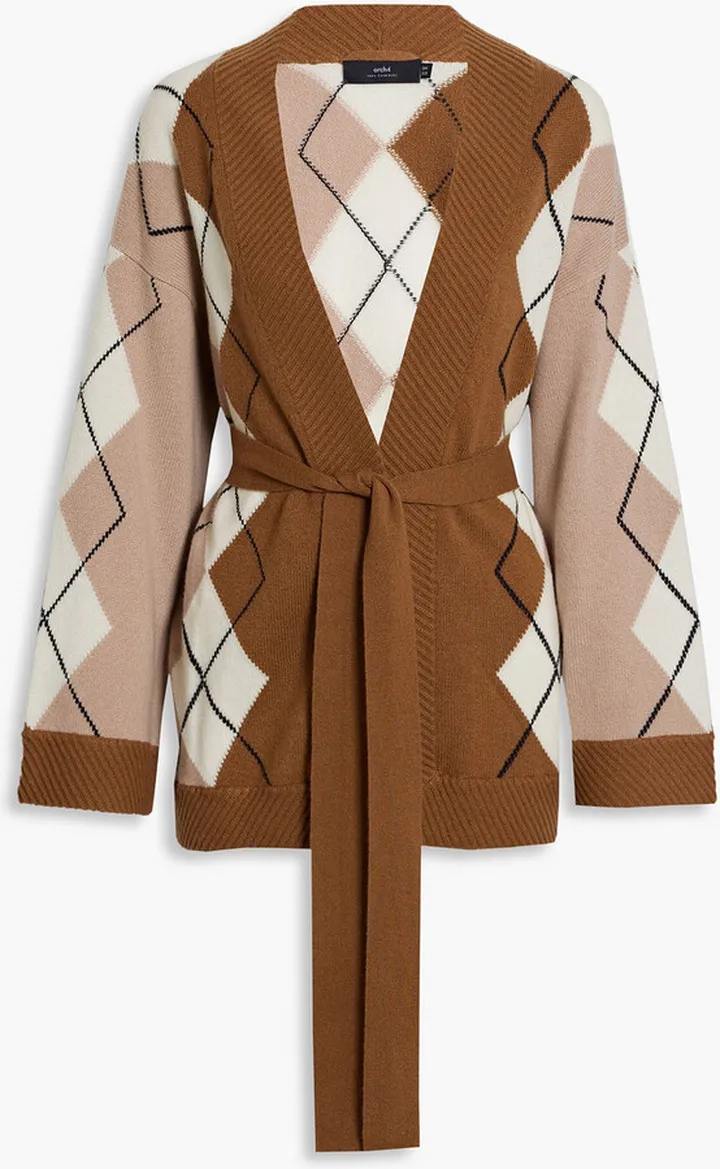 Rowan belted argyle cashmere cardigan