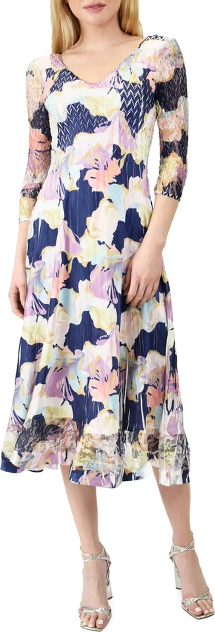 Floral Charmeuse & Lace Midi Dress