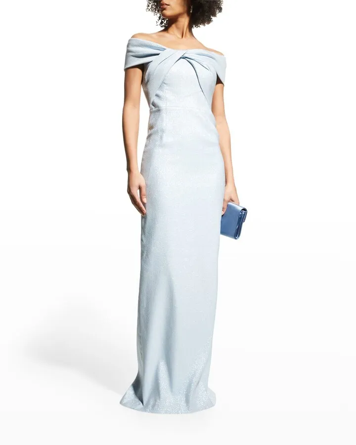 Jacquard Off-Shoulder Twist Gown