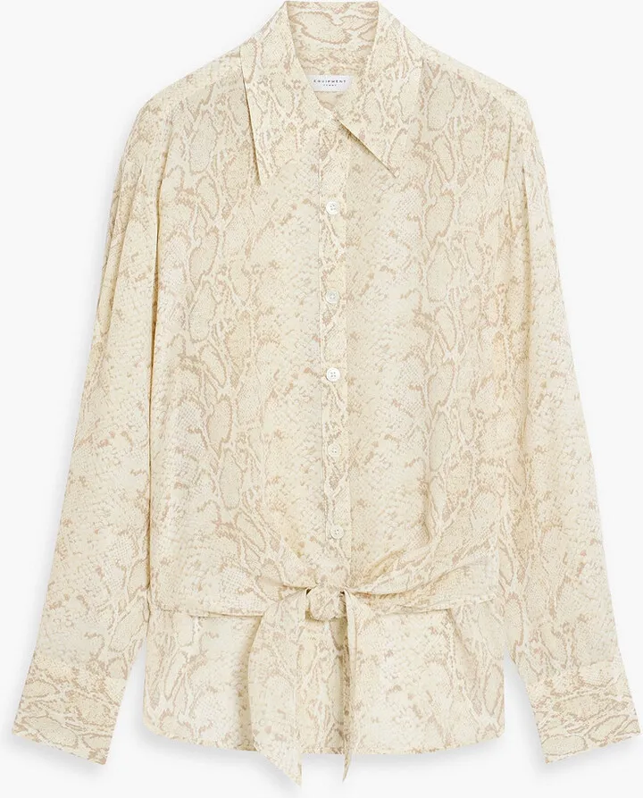 Geneva tie-front snake-print silk crepe de chine shirt