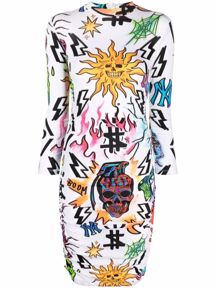 Monogram Tattoo-Print Mini Dress