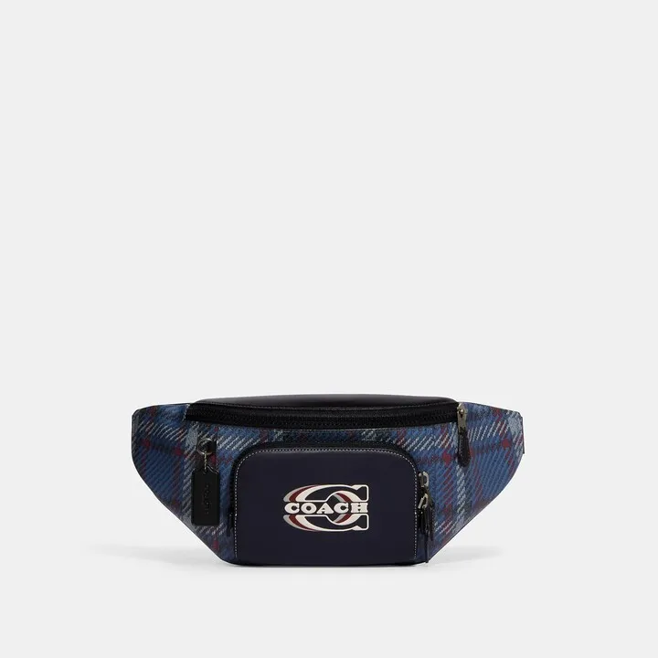 Coach Outlet Track Belt Bag With Plaid Print And Coach Stamp
